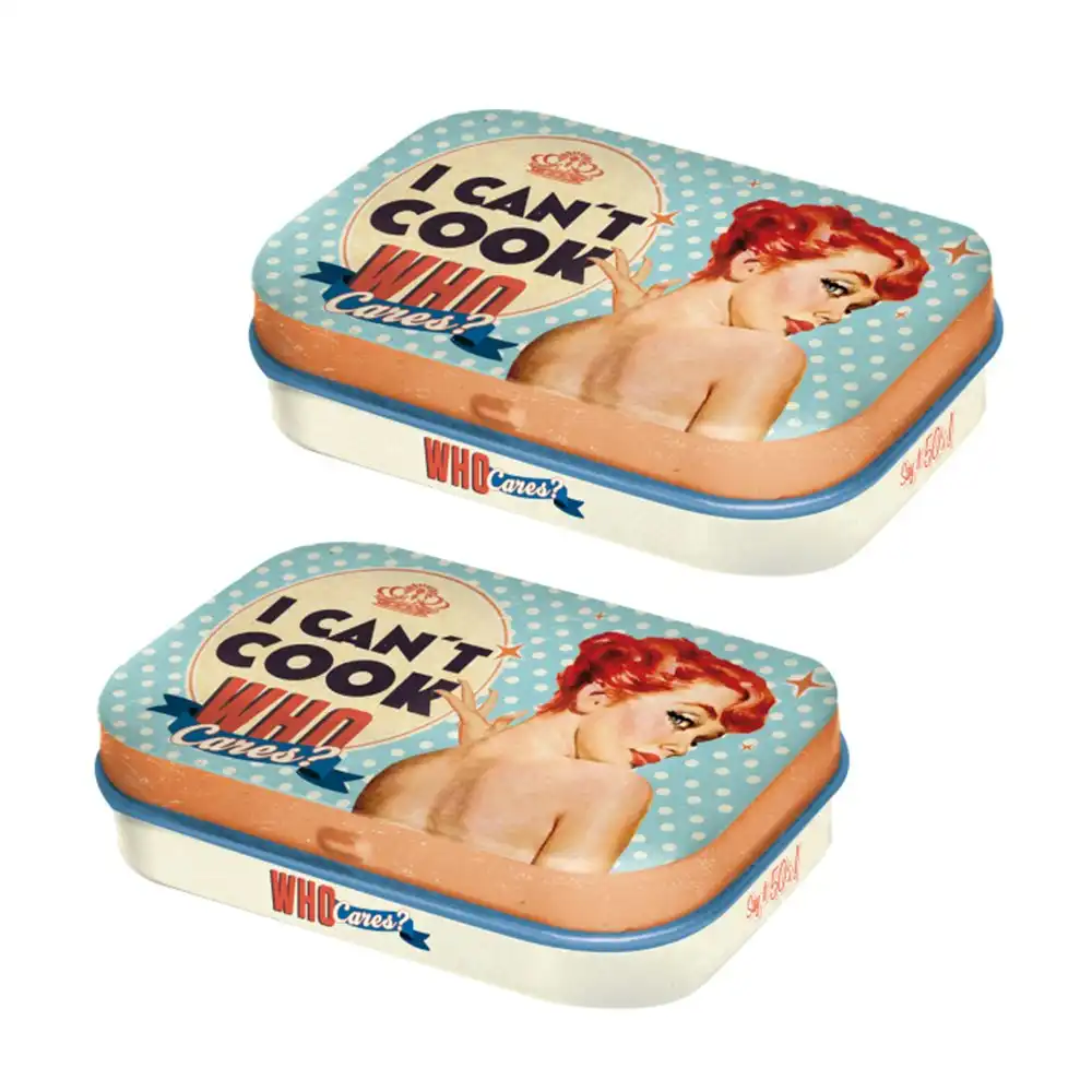 2x Nostalgic Art Mint Box 6cm Metal Tin I Can't Cook Fresh Breath Candy Mints