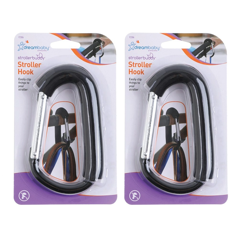 2PK dreambaby Carry Clip Hook Carabiner For Stroller/Pram Shopping Trolley Black