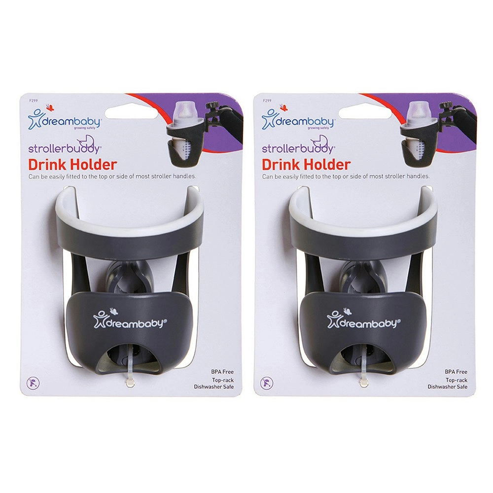 2x dreambaby Drink/Bottle/Sippy Cup Holder w/ Clamp For Stroller/Pram Grey/White