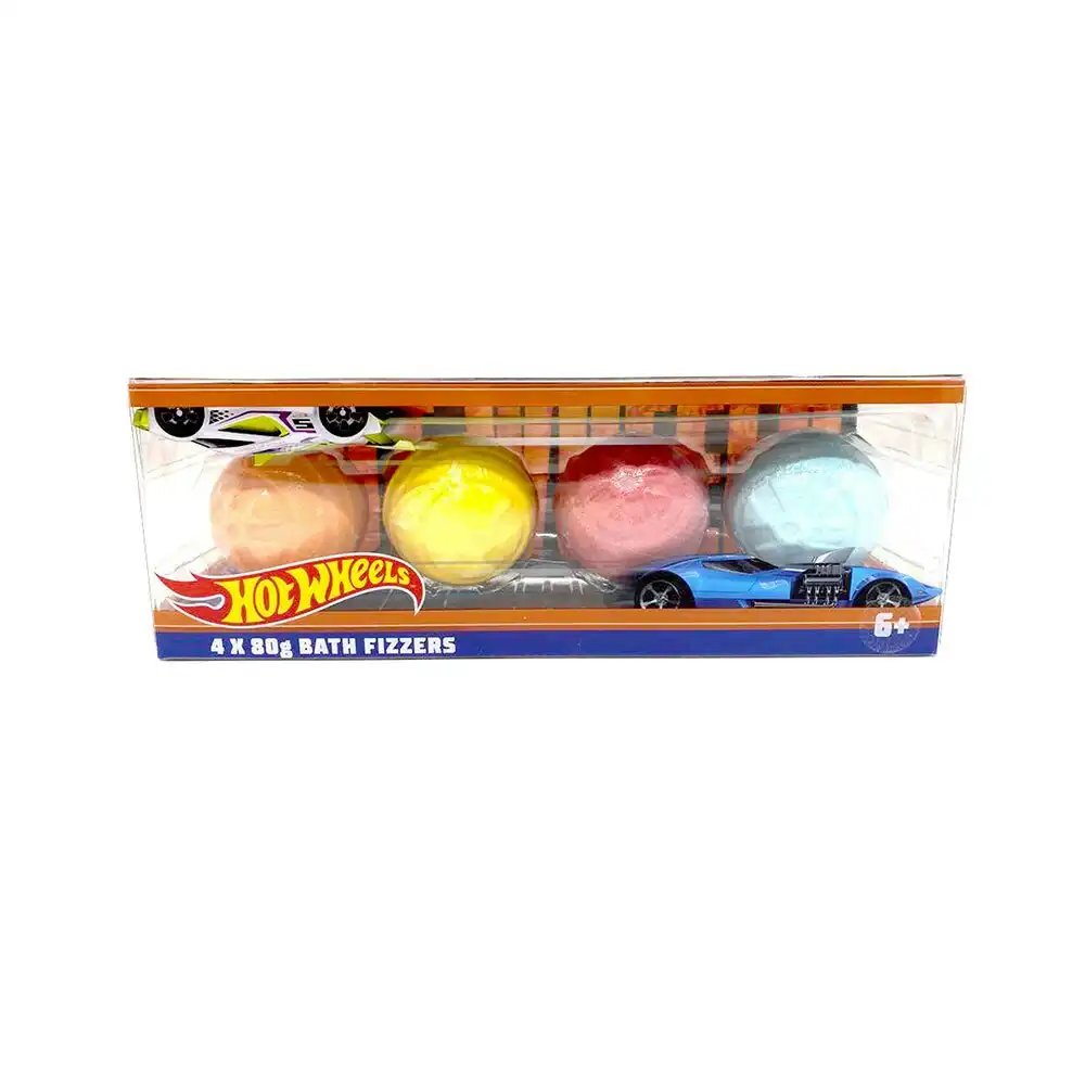 4pc Hot Wheels Kid's/Children's Bath Bubble Fizzers/Bombs Box Set 80g 6y+