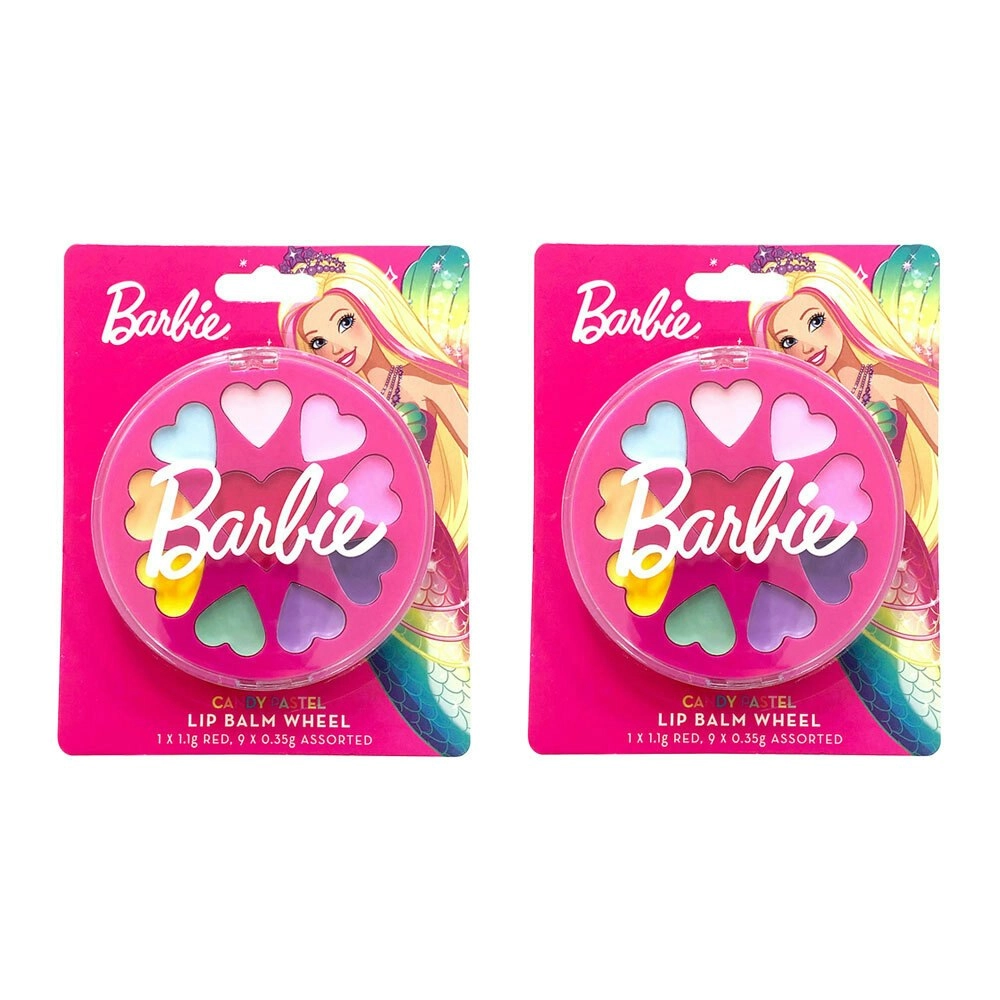 2x Barbie Kid's/Children's Candy Pastel Lip Balm/Gloss Wheel Assorted Set 6y+