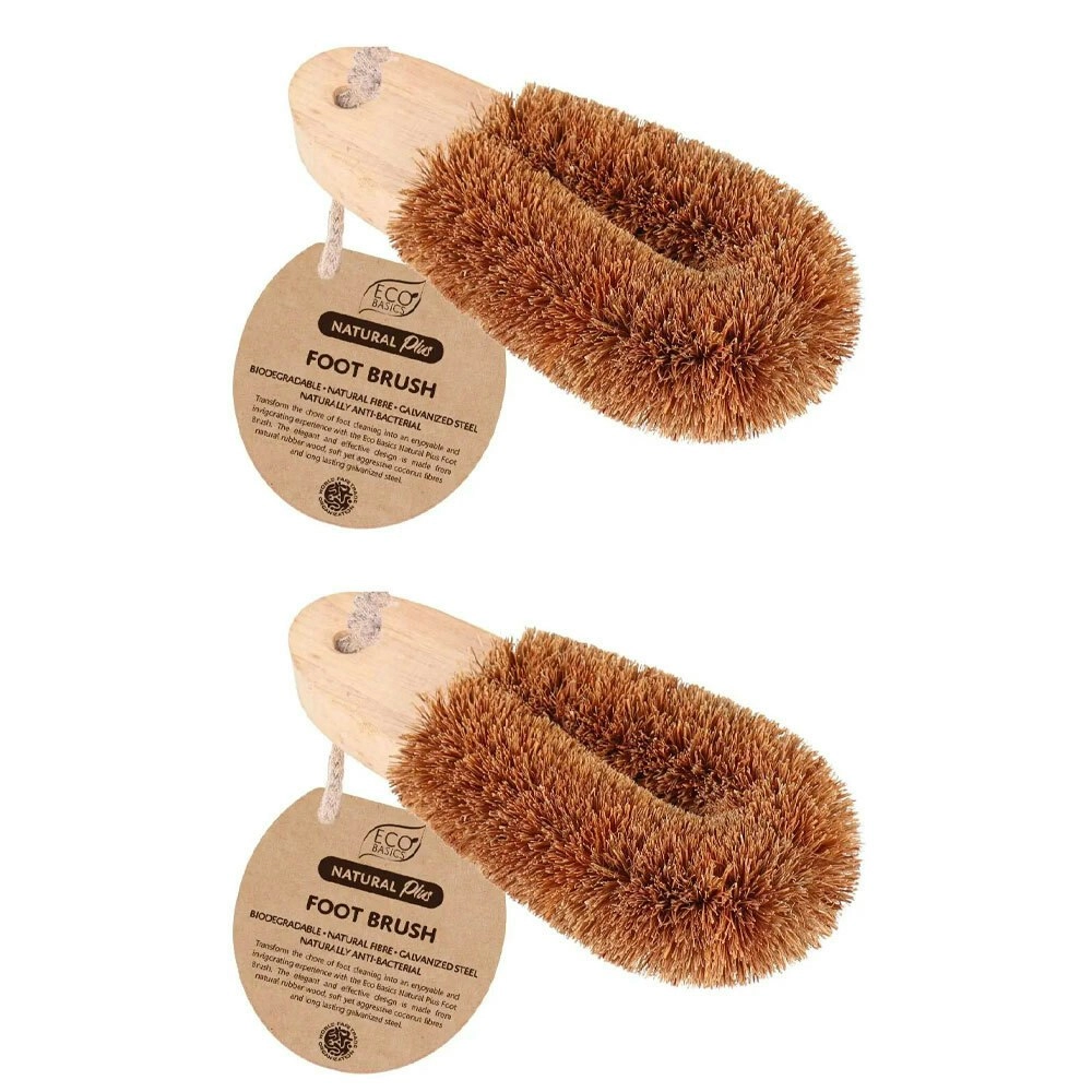 2x Eco Basics Natural Plus Anti-Bacterial Foot Care Cleaning Dry/Wet Brush