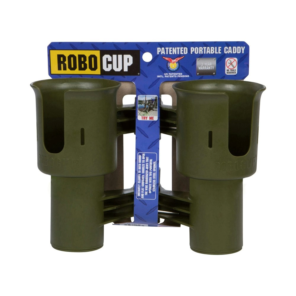 Robo Cup Portable 2-Drink Caddy/Bottle Holder Camping Accessory Olive Green