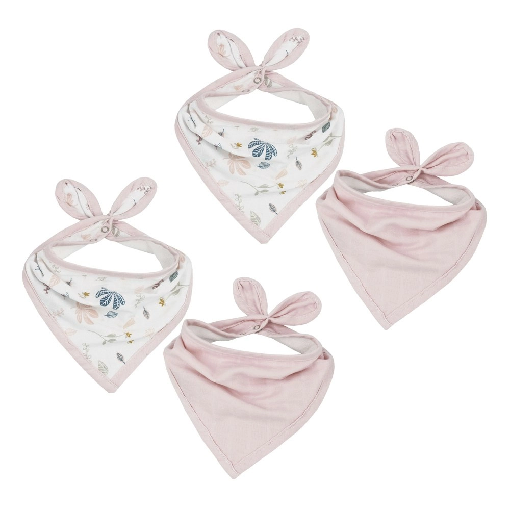 4pc Living Textiles Organic Cotton Muslin Bandana Feeding Bibs Botanical/Blush