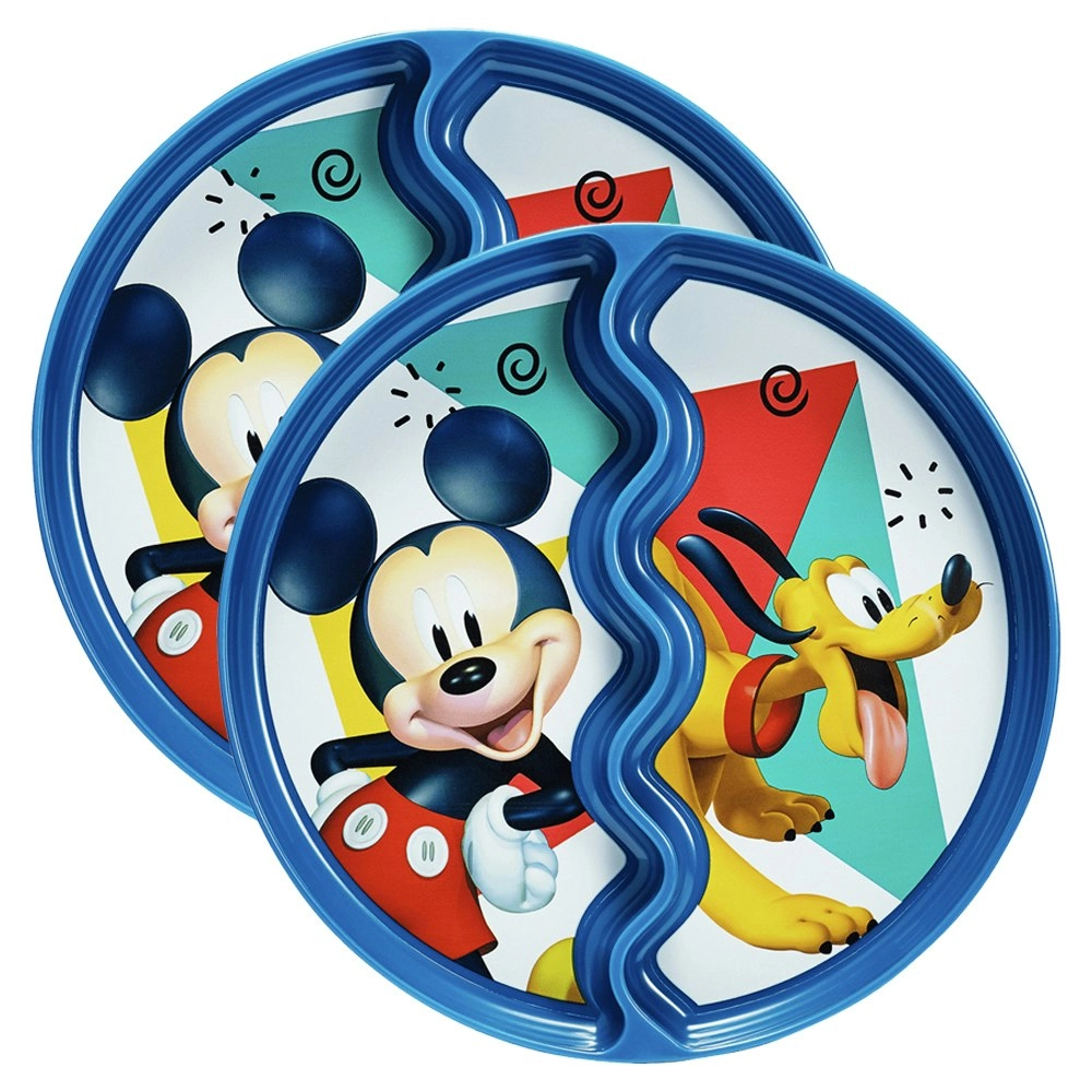 2x Disney Junior Mickey Mouse Children's/Toddler Suction Dinner Plate 12m+ Pink