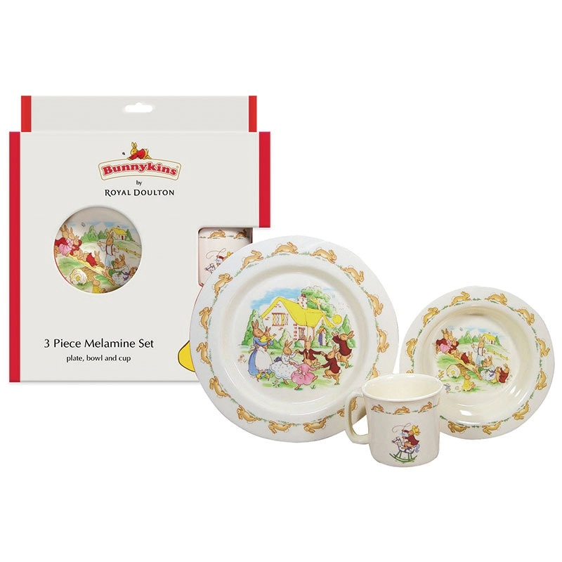 3pc Bunnykins Playing Melamine Dinner Plate/Cup/Bowl Round Feeding Set 18m+ Red