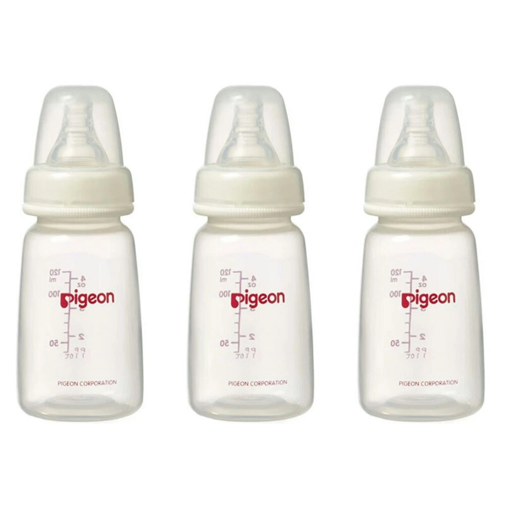 3PK PIGEON 120ml Baby Feeding Bottle w/Slim Neck S Silicone Teat Round Hole 0-3m