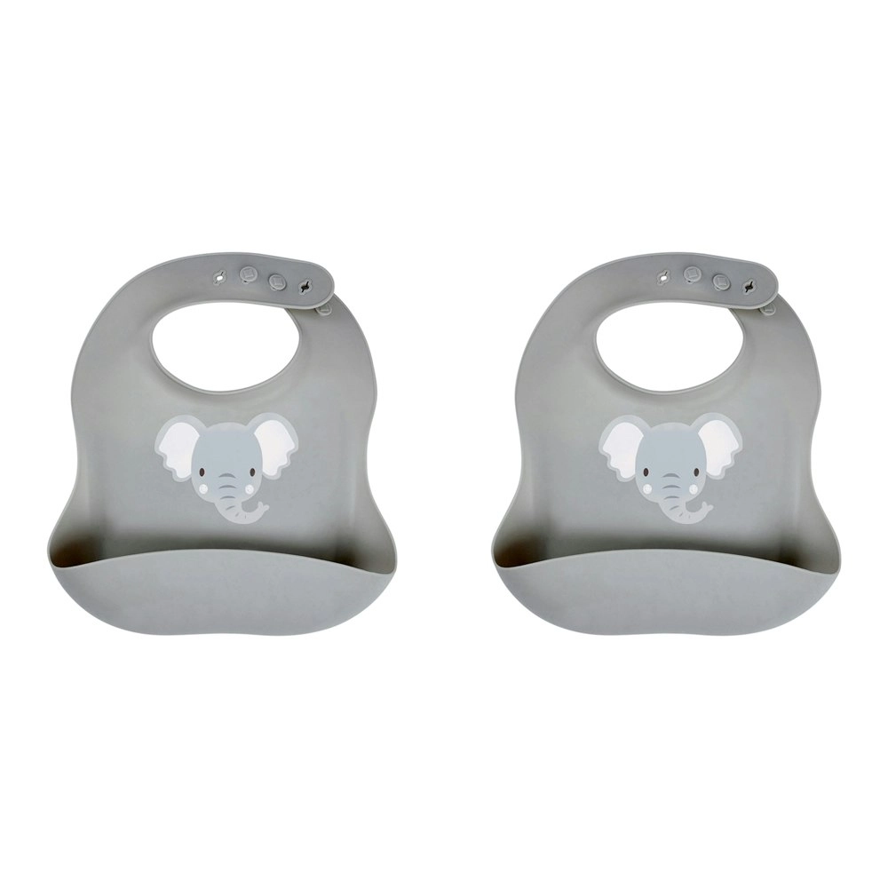 2x Splosh Baby Elephant Silicone Feeding Bib Adjustable Food Catcher 24cm GRY 0+