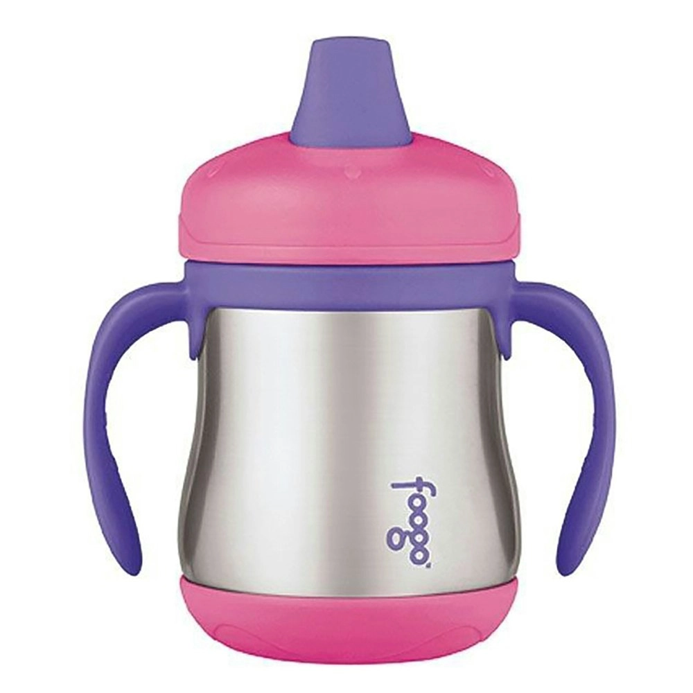 Foogo Stainless Steel Vacuum Insulated Spout Sippy Cup with Handles Pink 210ml