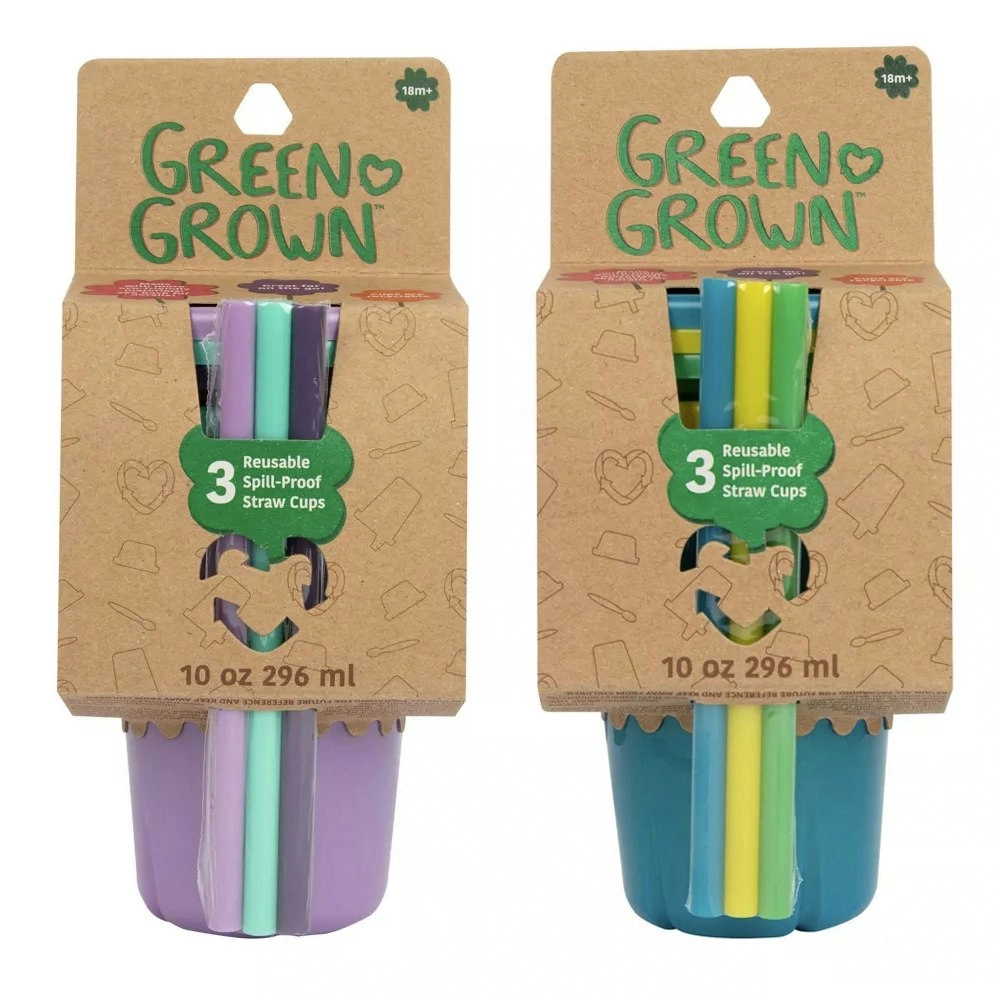 6pc Green Grown 10oz/296ml Straw Sippy/Drinking Cups Kids Set 18m+ Assorted