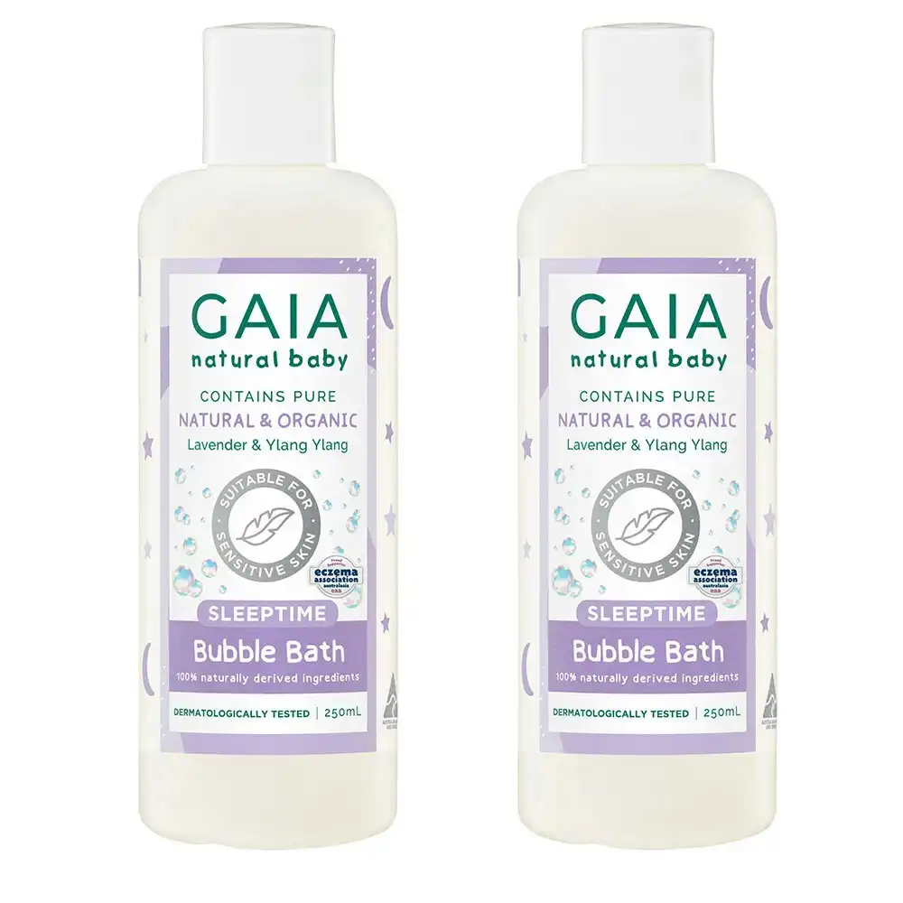 2x Gaia Bubble Bath Sleeptime 250ml Baby/Kids 6m+ Sensitive Skin Organic/Natural