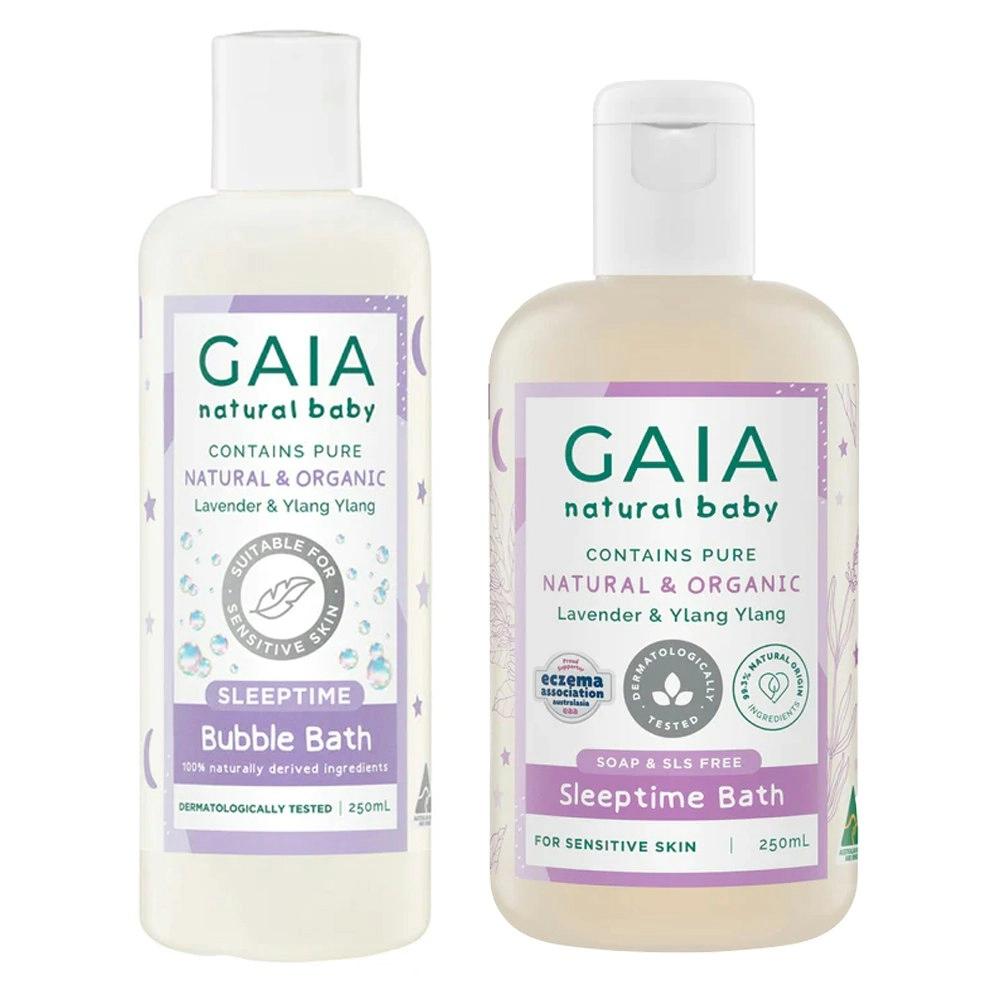 2pc Gaia Natural Baby 250ml Sleep Time Bath/ 250ml Bubble Bath Soap Free Wash