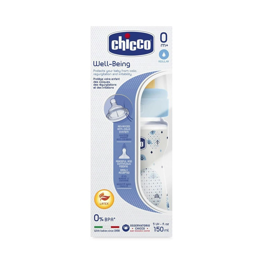 Chicco Nursing Baby Well-Being 150ml Feeding Bottle/Anti Colic Teat 0m+ Boy