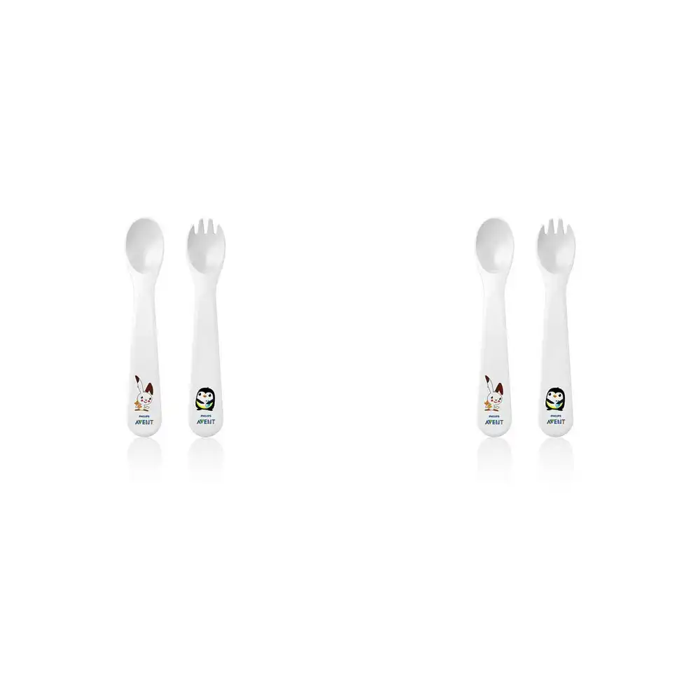 2x Philips Avent Toddler Fork & Spoon Plastic Cutlery/Feeding Utensil Set 12m+