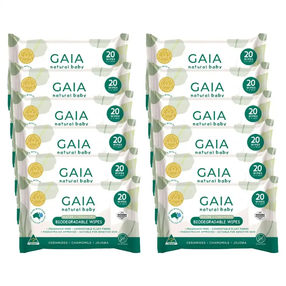 240pc Gaia Natural Baby Biodegradable Unscented Water + Ceramides Wipes