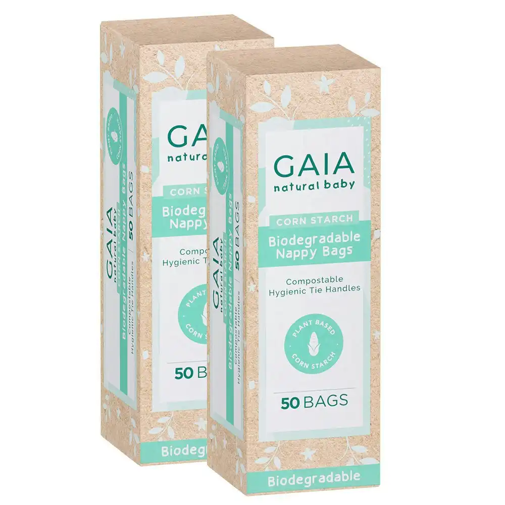 100x Gaia 22x16cm Biodegradable Nappy Bags w/ Easy Tie Handles Baby/Infant