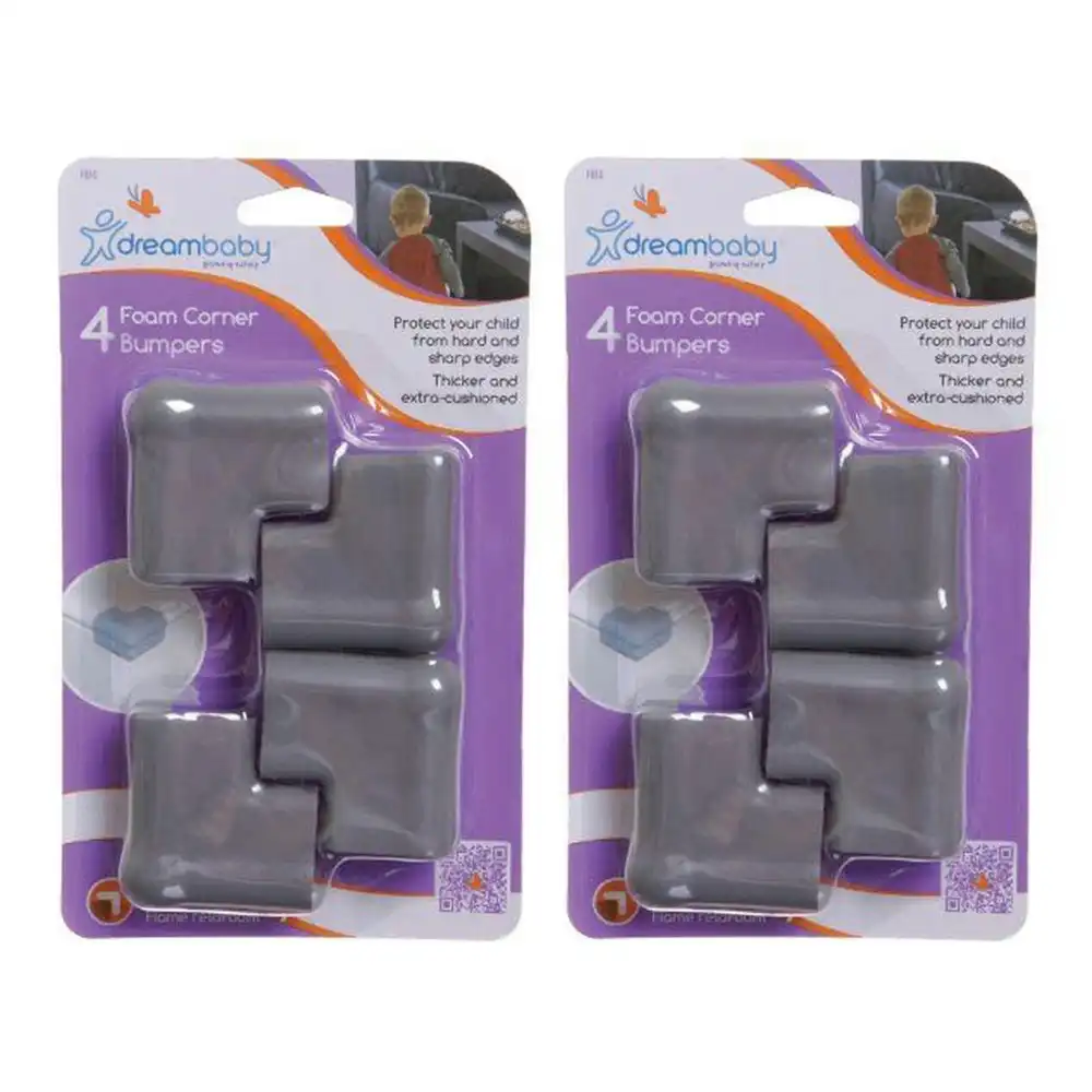 2x 4pc dreambaby Toddler Safety/Protection Furniture Foam Corner Bumpers Grey