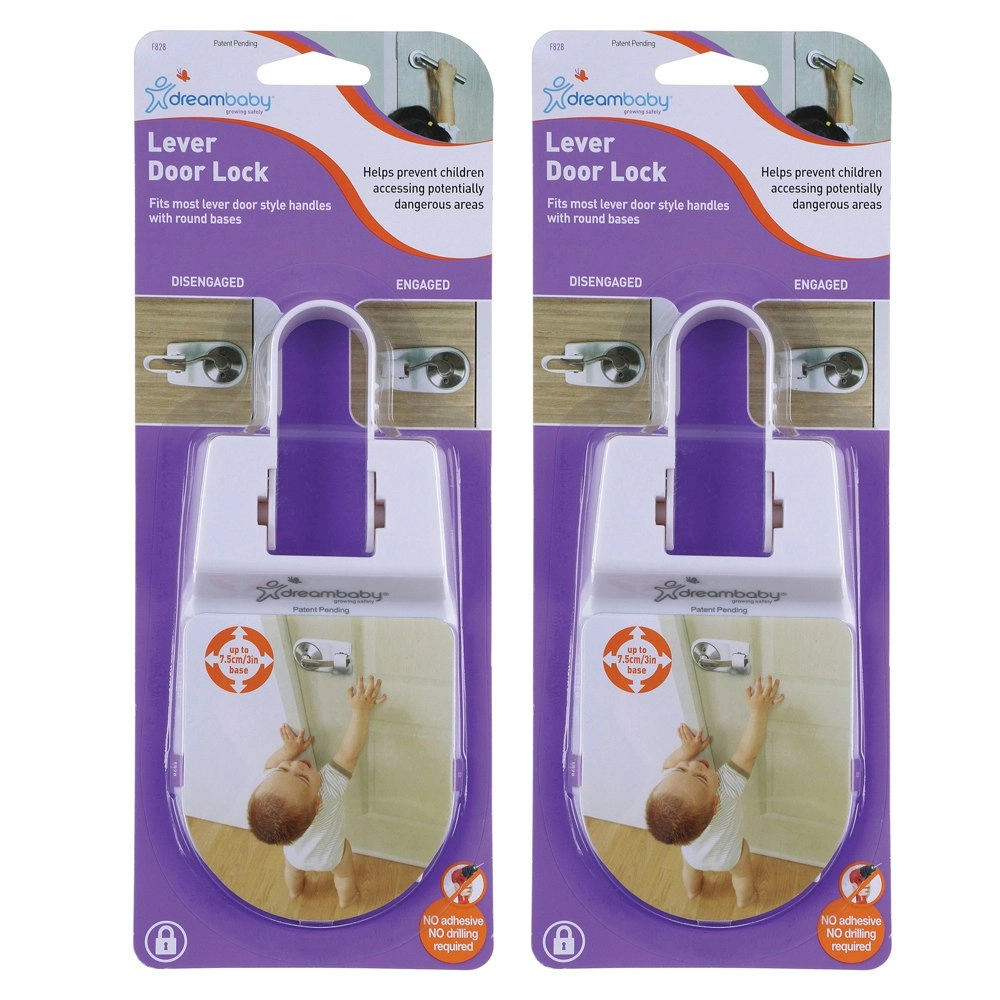 2x dreambaby Lever Round Base Door Handle Baby/Children Safety Lock Accessory