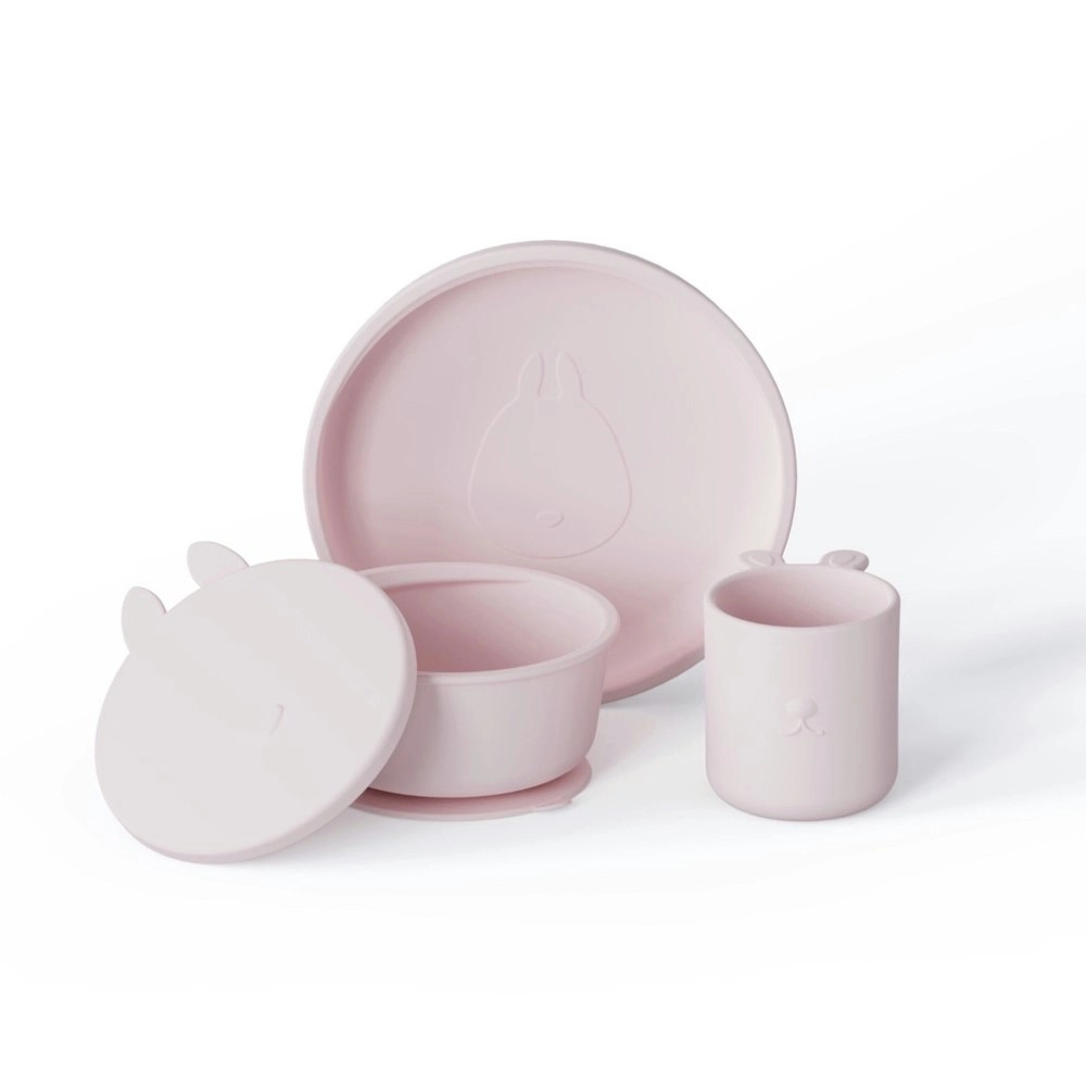 4pc My Pure Silicone Baby/Toddlers Suction Meals Feeding Set Blush 6M+