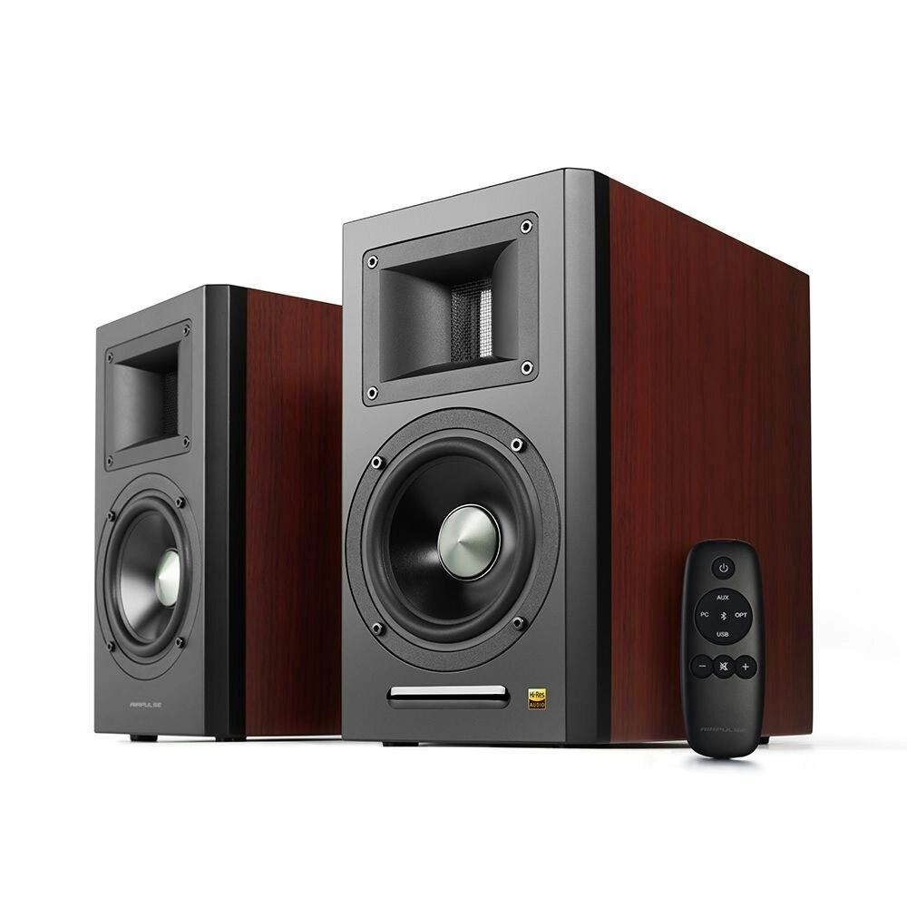 AirPulse A100HD Hi-Res Audio Certified Active Speaker System Cherry Wood