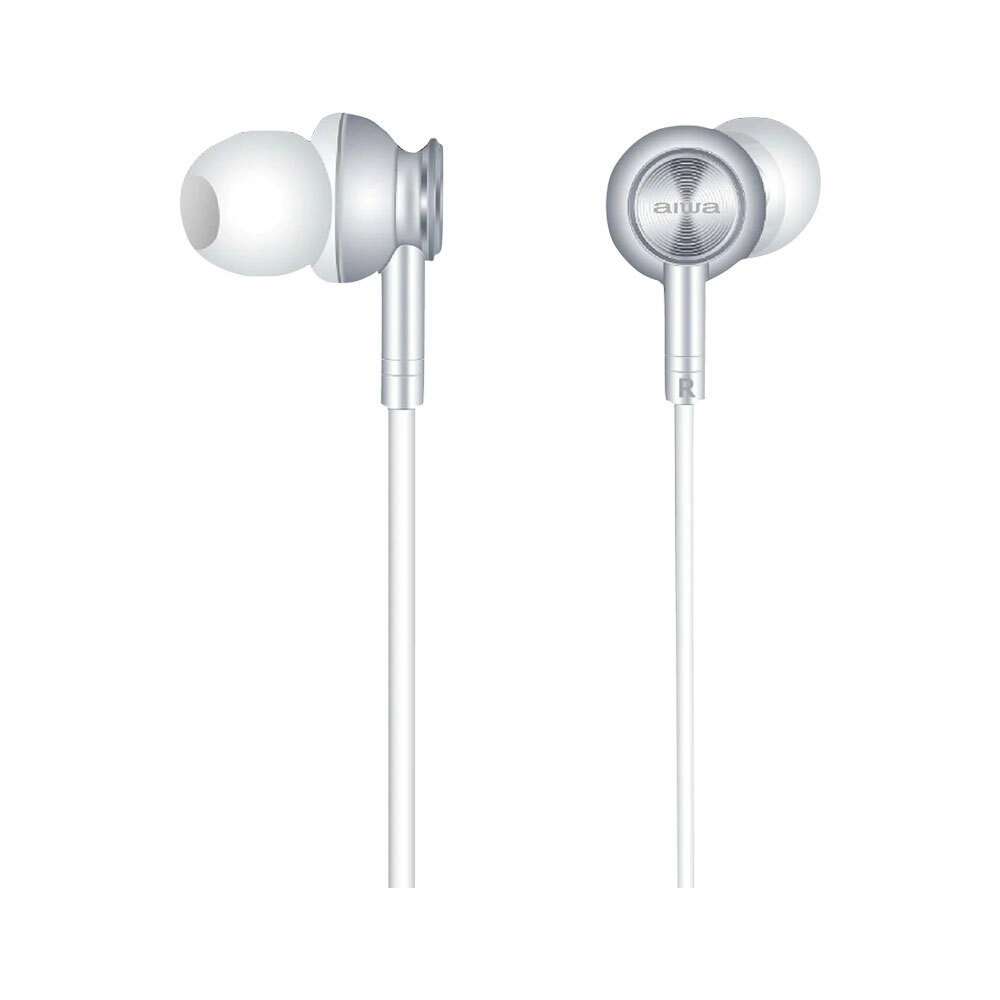 AIWA In-Ear Gel Performance 1.2m Wired Earbud Headphones w/Microphone - White