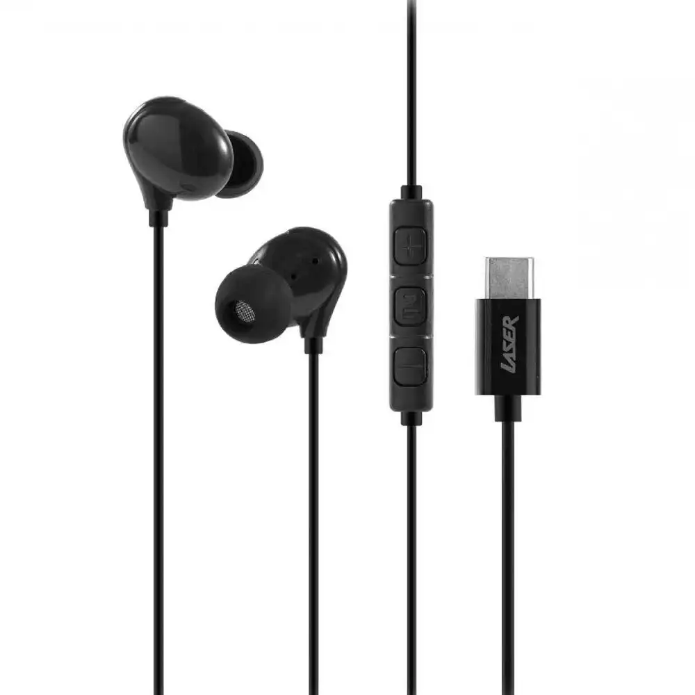 Laser Wired USB-C In-Ear Earphones w/ In-Line Controls 1.2m For iPhone 15 Black