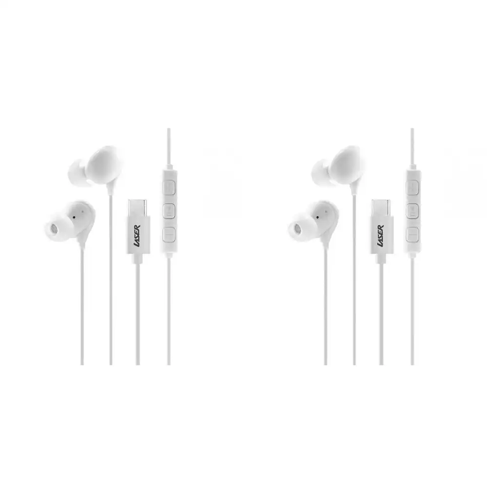 2x Laser Wired USB-C In-Ear Earphones w/ In-Line Controls 1.2m For iPhone 15 WHT