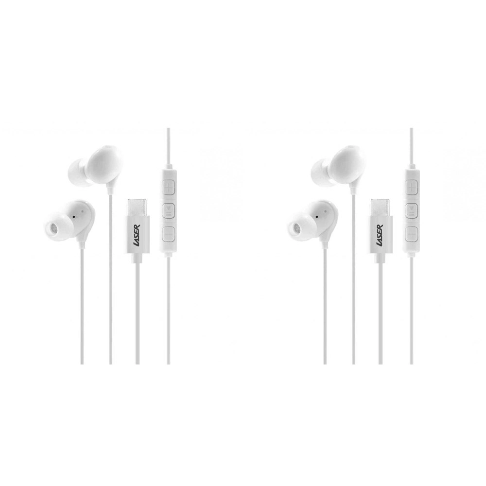 2x Laser Wired USB-C In-Ear Earphones w/ In-Line Controls 1.2m For iPhone 15 WHT