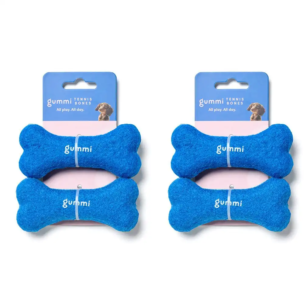 4PK Gummi Dog/Puppy Tennis Bones Soft Plush Toy Squeaker Throw Fetch Small Blue