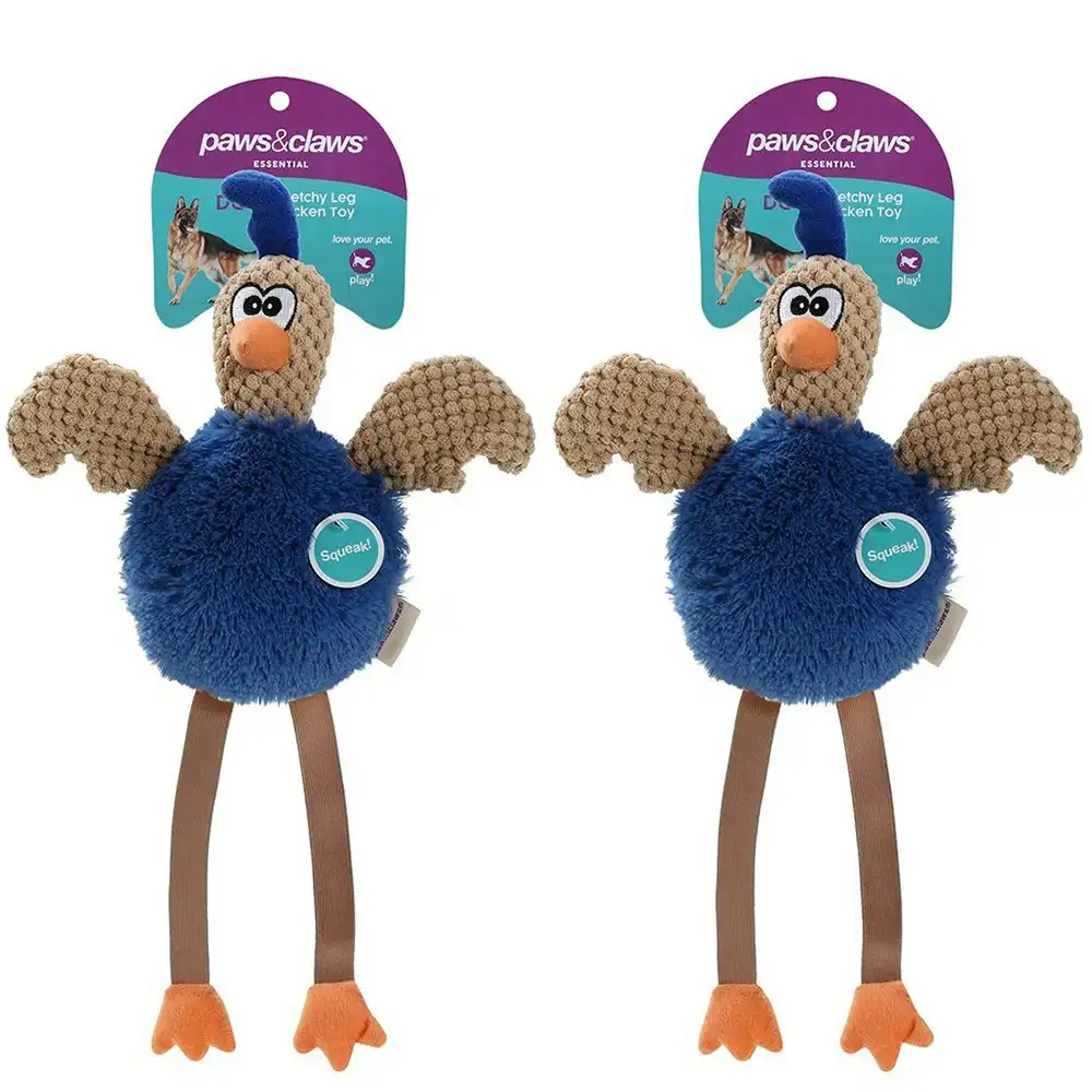 2x Paws N Claws Pets Stretchy Leg Chicken 40x24cm Toy w/ Built-In Squeaker Asst