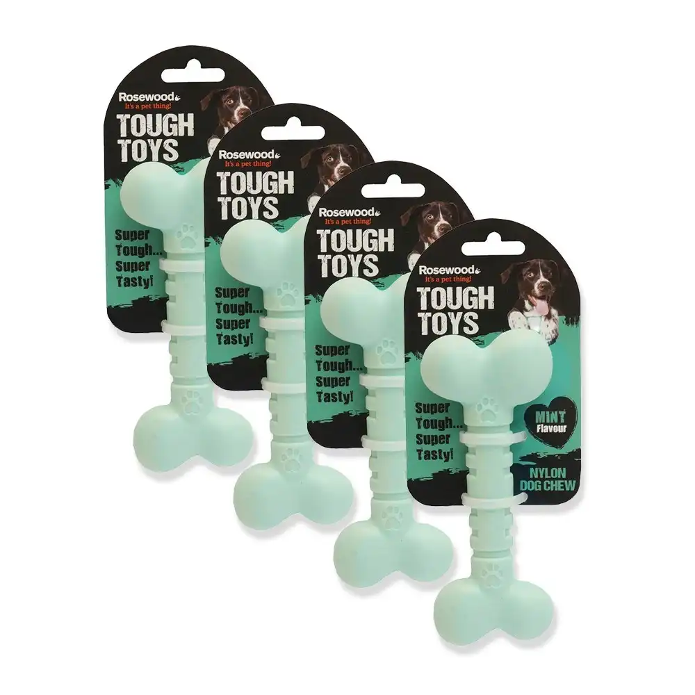 4x Rosewood Tough Guys Nylon 12.5cm Flavoured Mint Bone Dental Chew Toy S Green