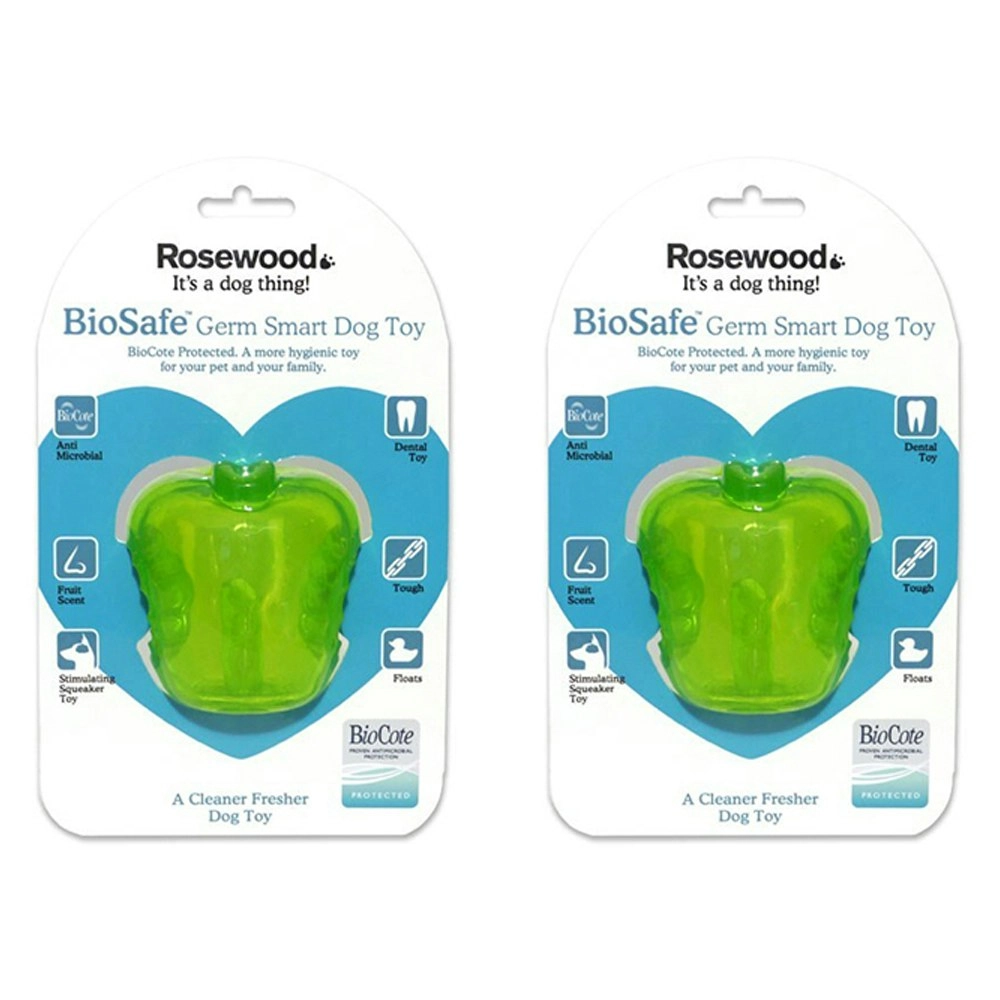 2x Rosewood BioSafe Apple Pet Dog Dental Chew Bite Interact Play Fetch Toy Green