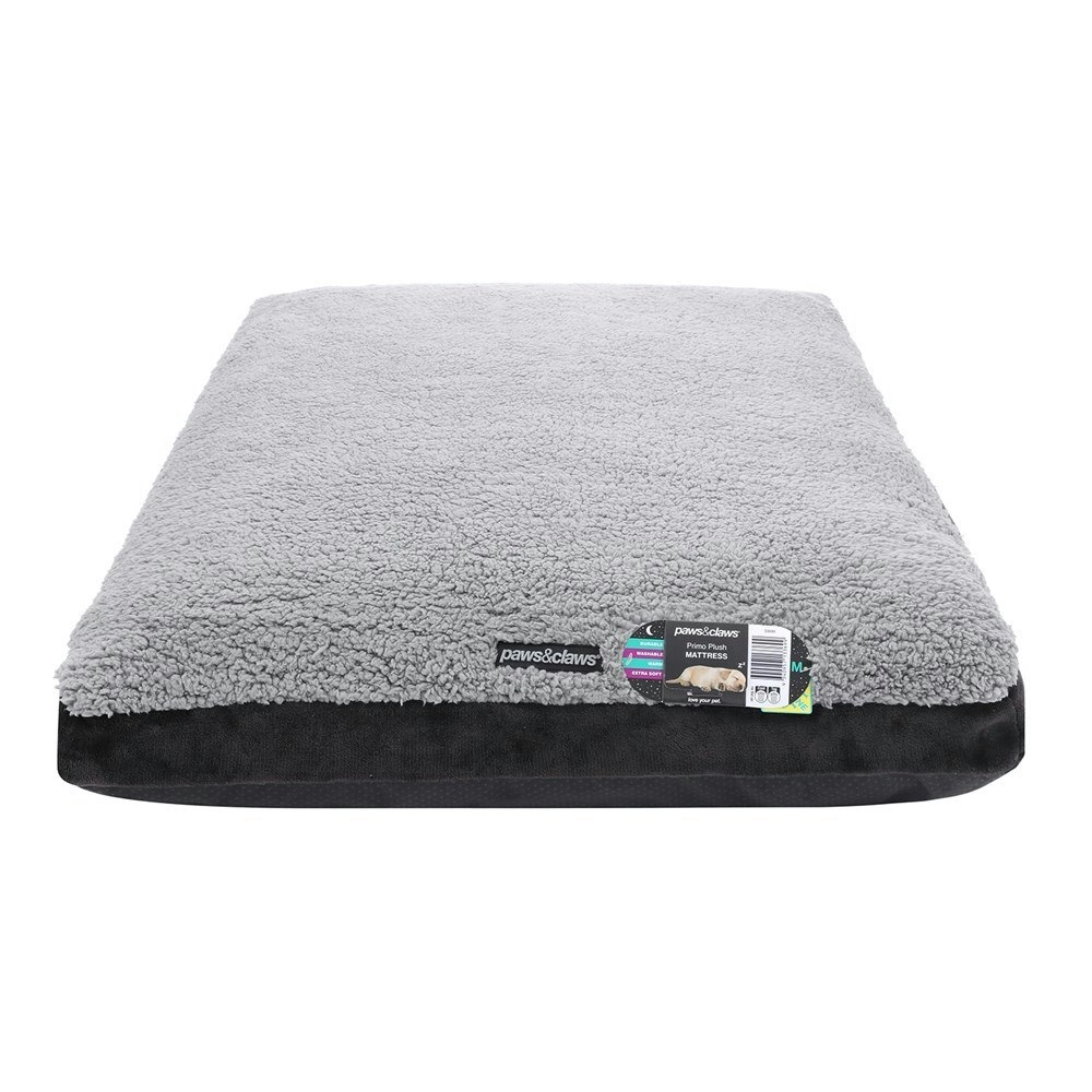 Paws & Claws Primo Plush 90cm Dog/Puppy Pet Mattress Bed Medium Grey/Charcoal