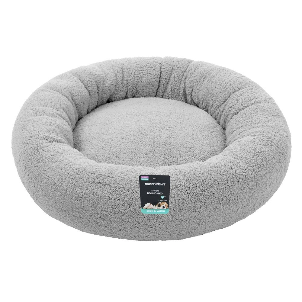 Paws & Claws Sherpa 70cm Rnd Pet Dog Bed Comfort/Sleeping Cushion LRG Light Grey