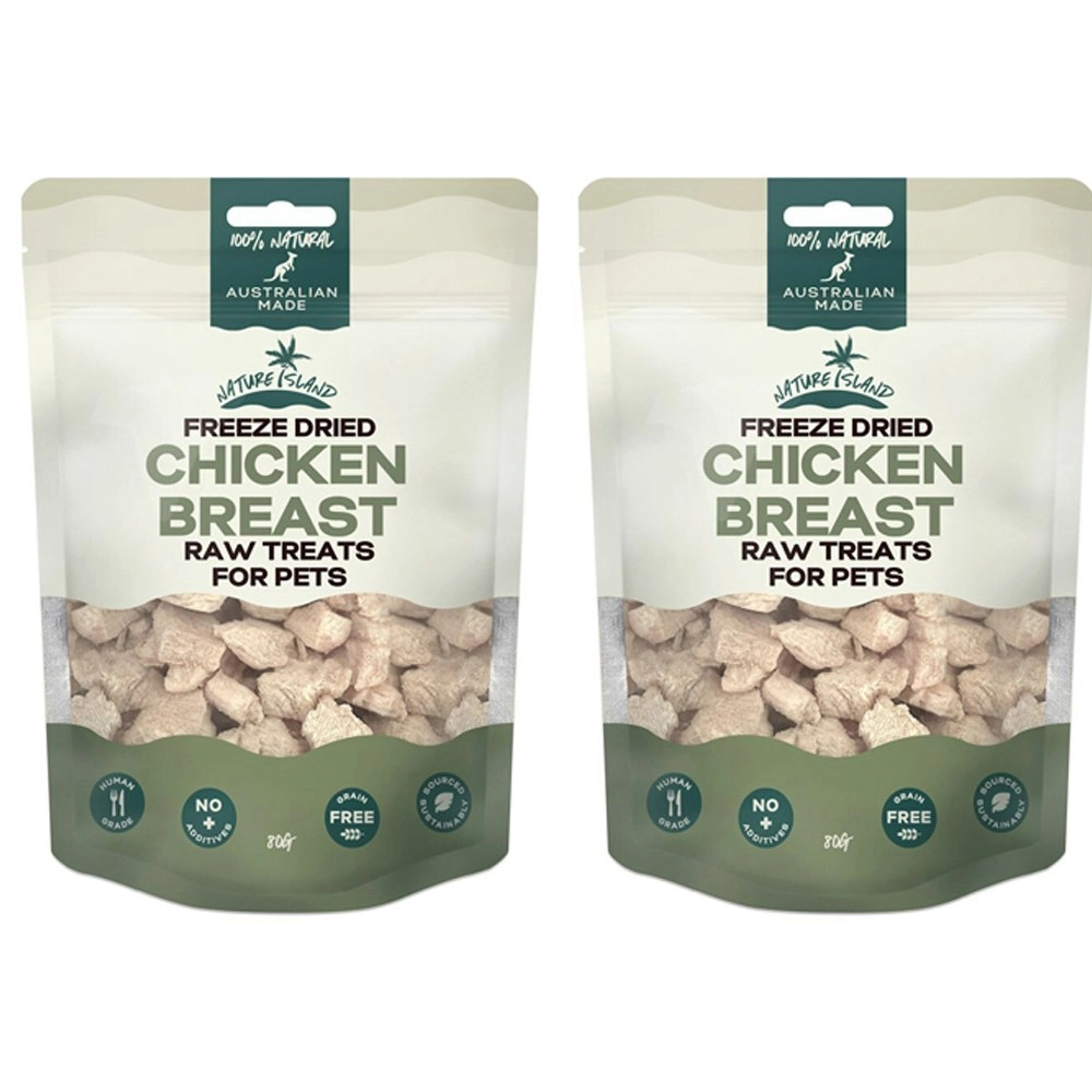 2x Nature Island Freeze Dried Chicken Breast 80g AU Made Pets Dog/Cat Raw Treats