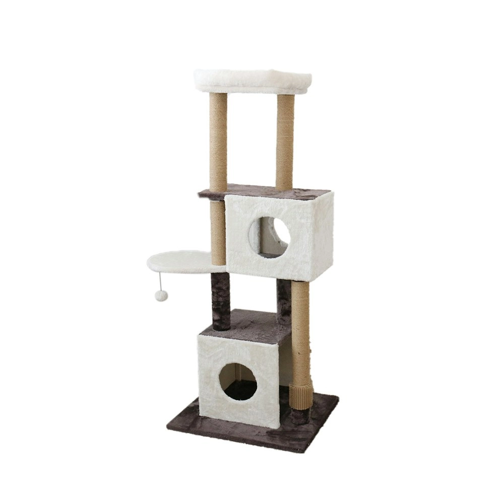 Catio Deluxe 141cm Multi-Function 3-Level Dual Pet Cat Scratching Tree Post WHT