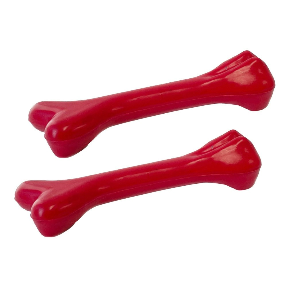 2x Percell 21cm Pet Training Rubber Solid Bone All Sized Dog Toy Play Ball Red