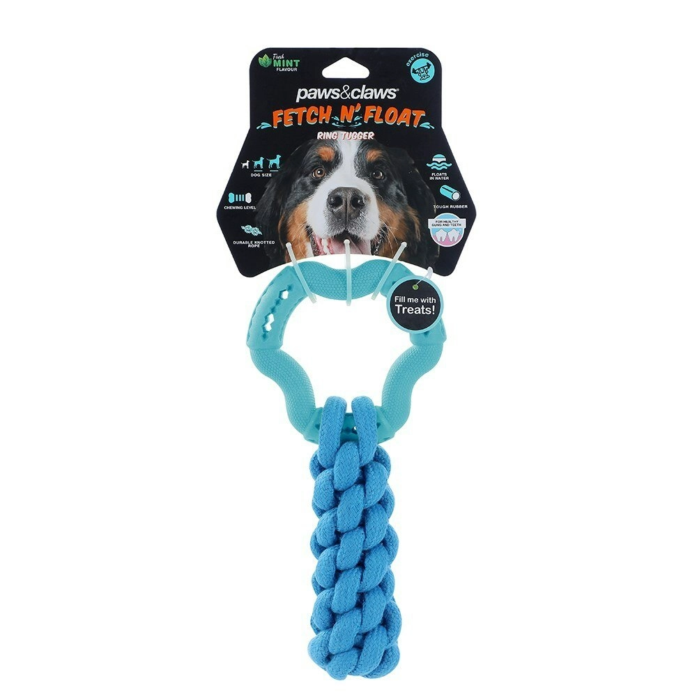 Paws & Claws Fetch N' Play Ring + Rope Tugger Dog/Pet Toy Assorted 24x12x6cm