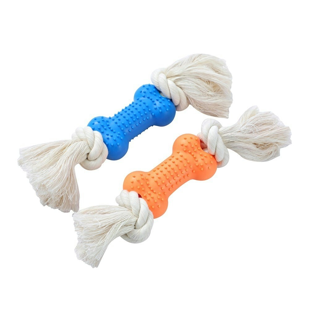 4x Paws & Claws Essential Interactive 8.5cm Rubber Bone Rope Pet Dog Toy Assort