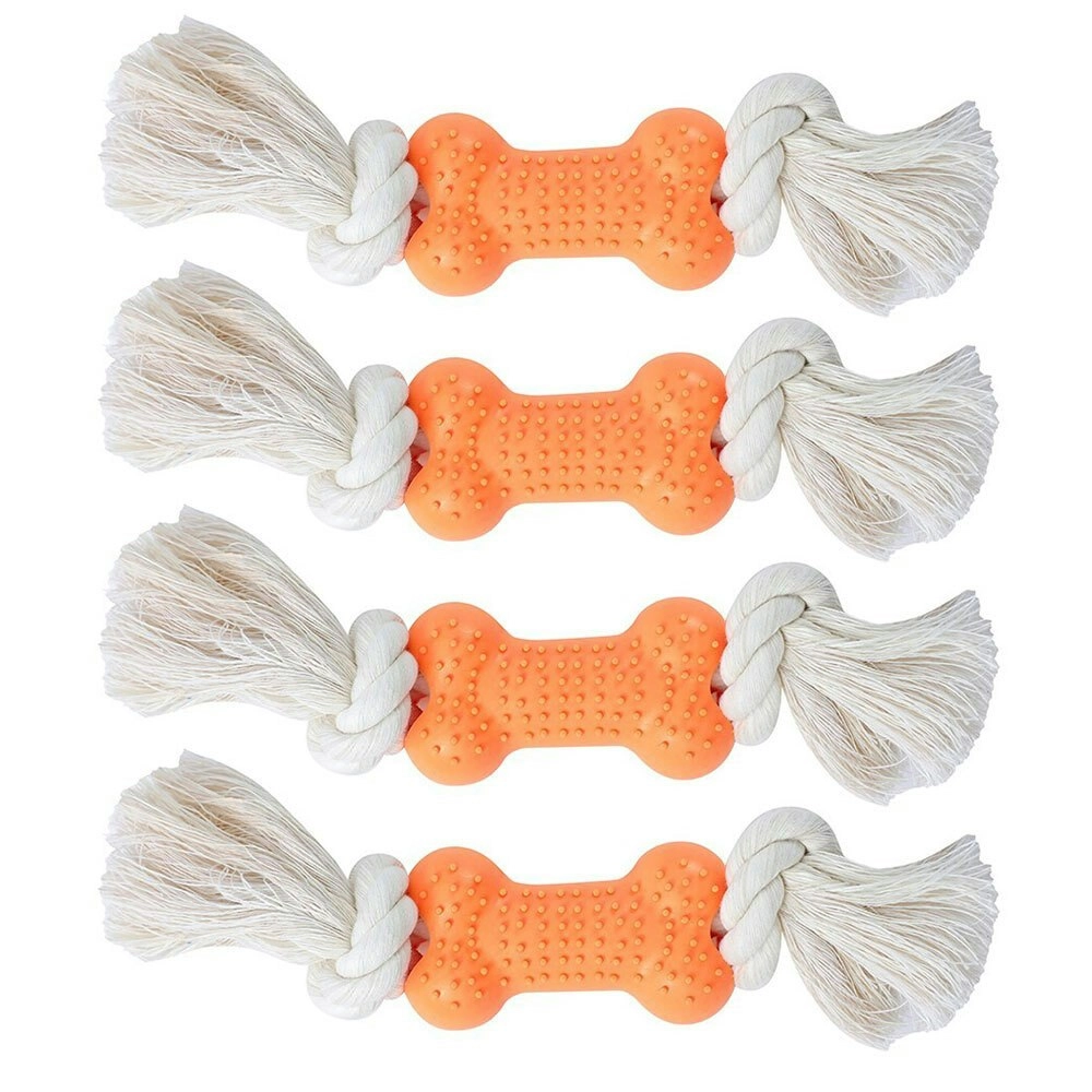 4x Paws & Claws Essential Interactive 8.5cm Rubber Bone Rope Pet Dog Toy Assort