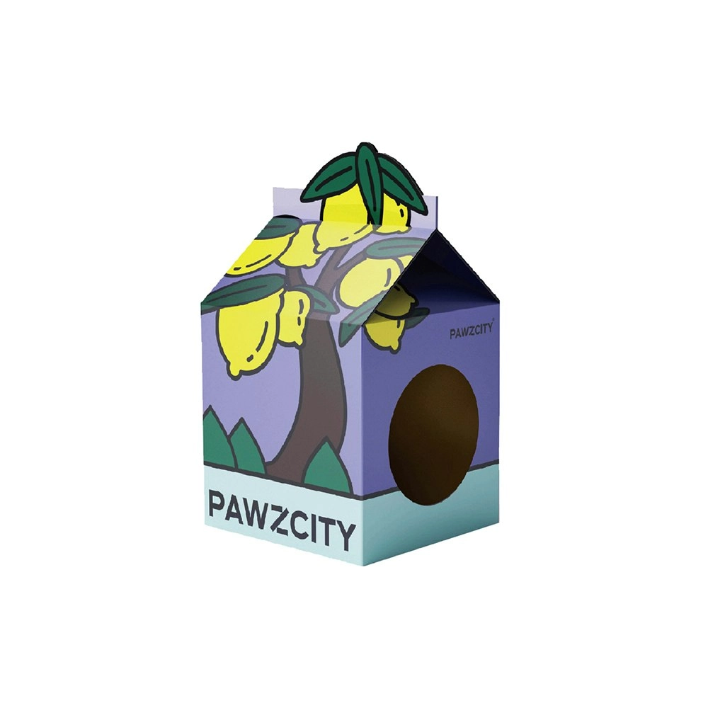 Pawzcity 63cm Cardboard Tetra-Pak Cat Scratcher House Kitten Scratch Box Lemon