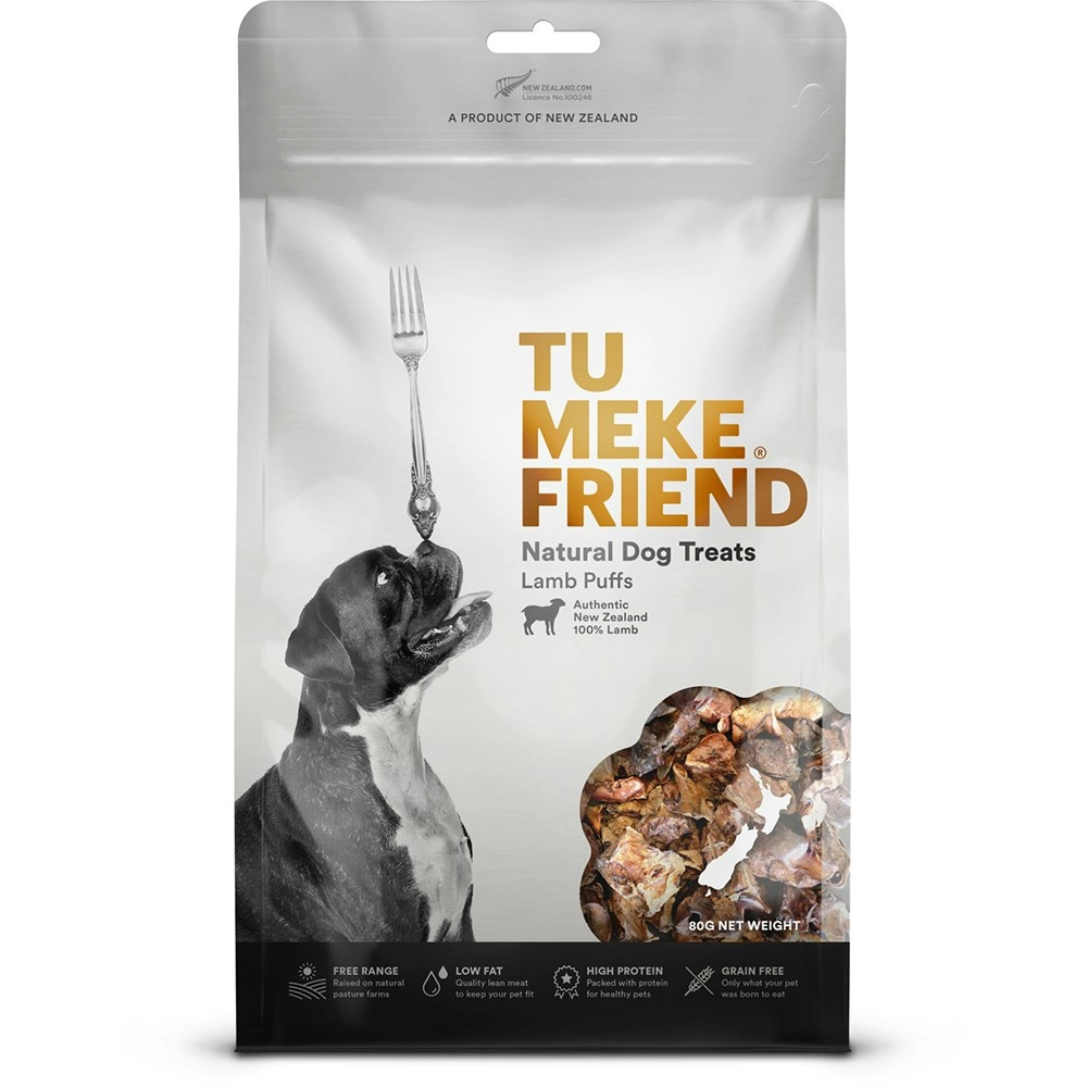 Tu Meke Friend 60g Air-Dried Natural Dog Treats Lamb Puff Pet Reward Snack Bag