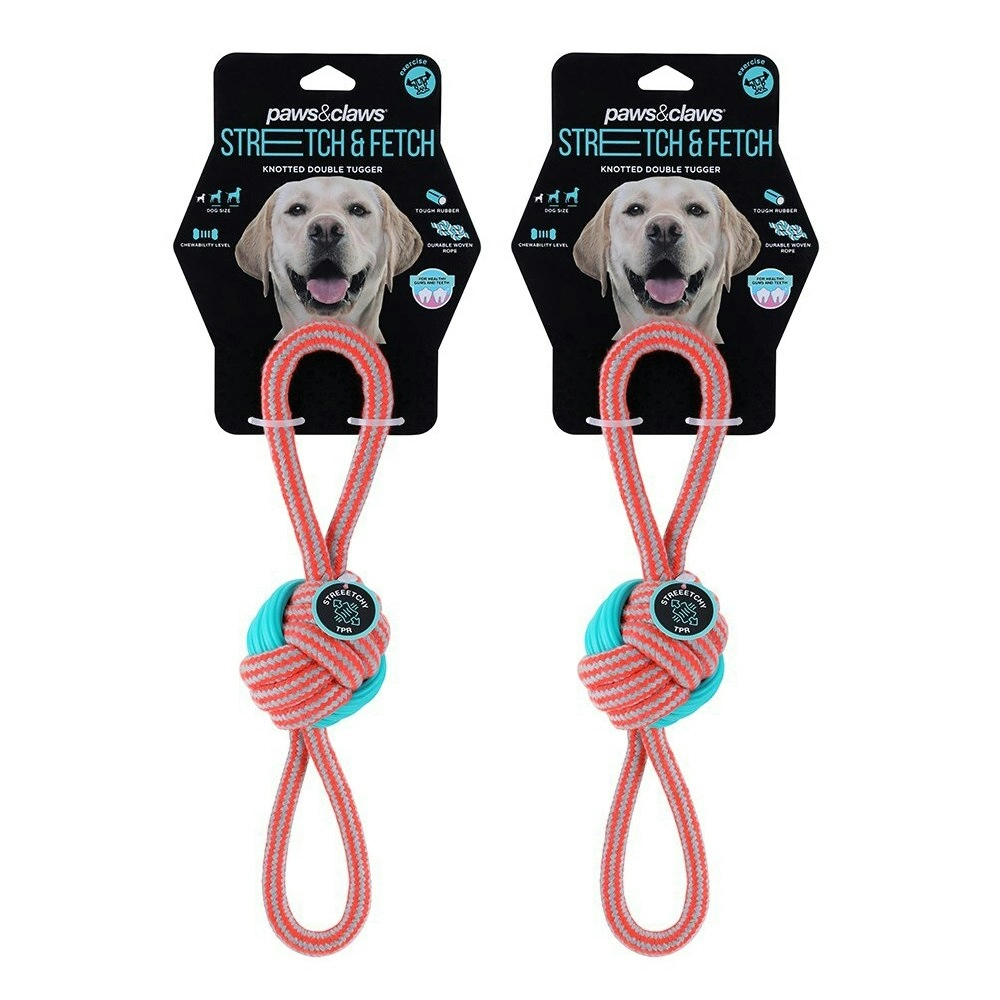 2x Paws & Claws 35cm Stretch & Fetch Dog Toy Braided Rope Knotted Double Tugger