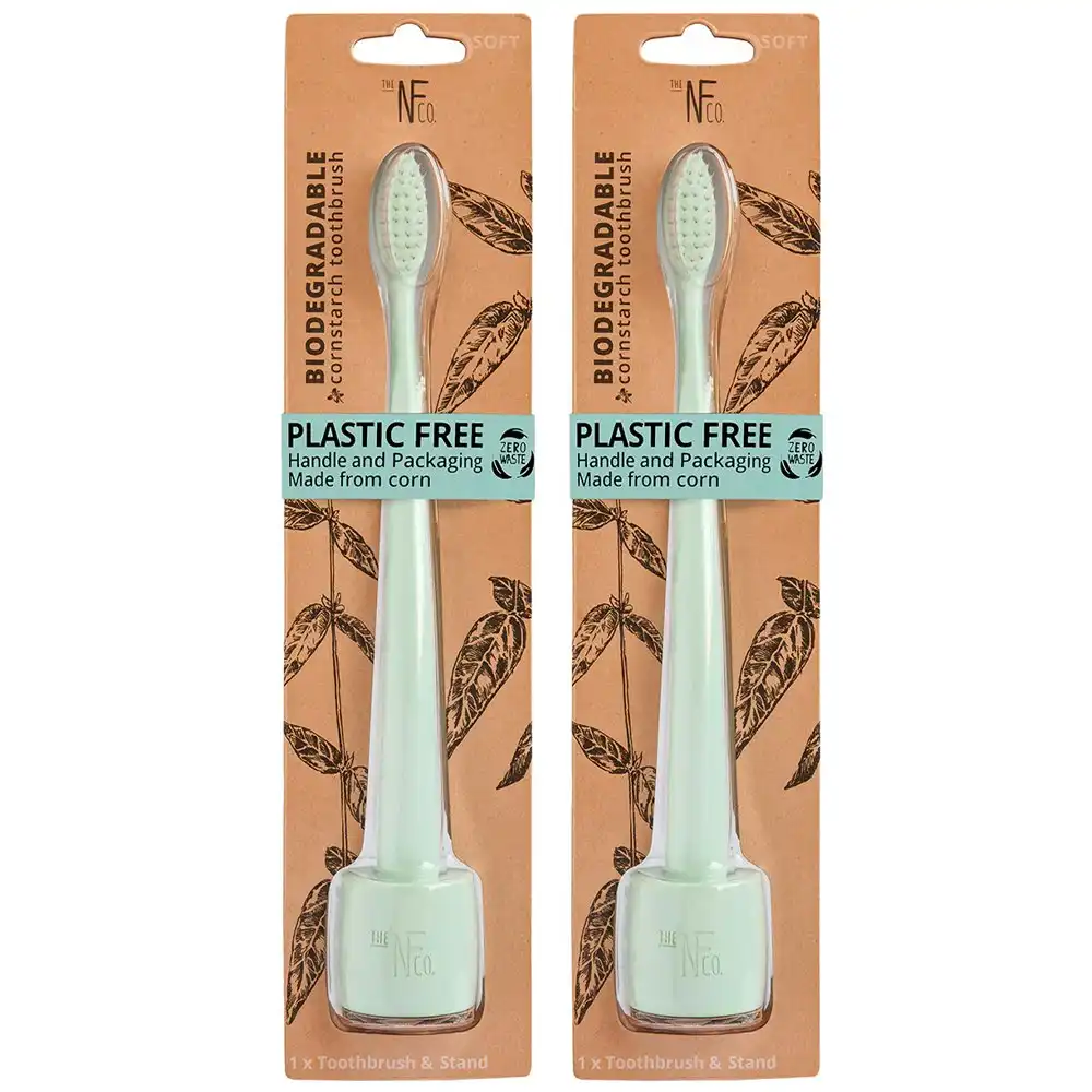 2x Nfco Bio Soft-Bristles Toothbrush w/ Stand Oral Teeth Hygiene Care Rivermint