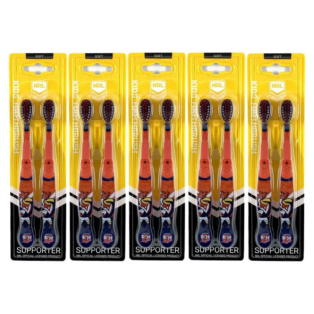 10pc NRL Mascot Sydney Roosters Kids/Toddler Soft Bristles Toothbrush 3y+