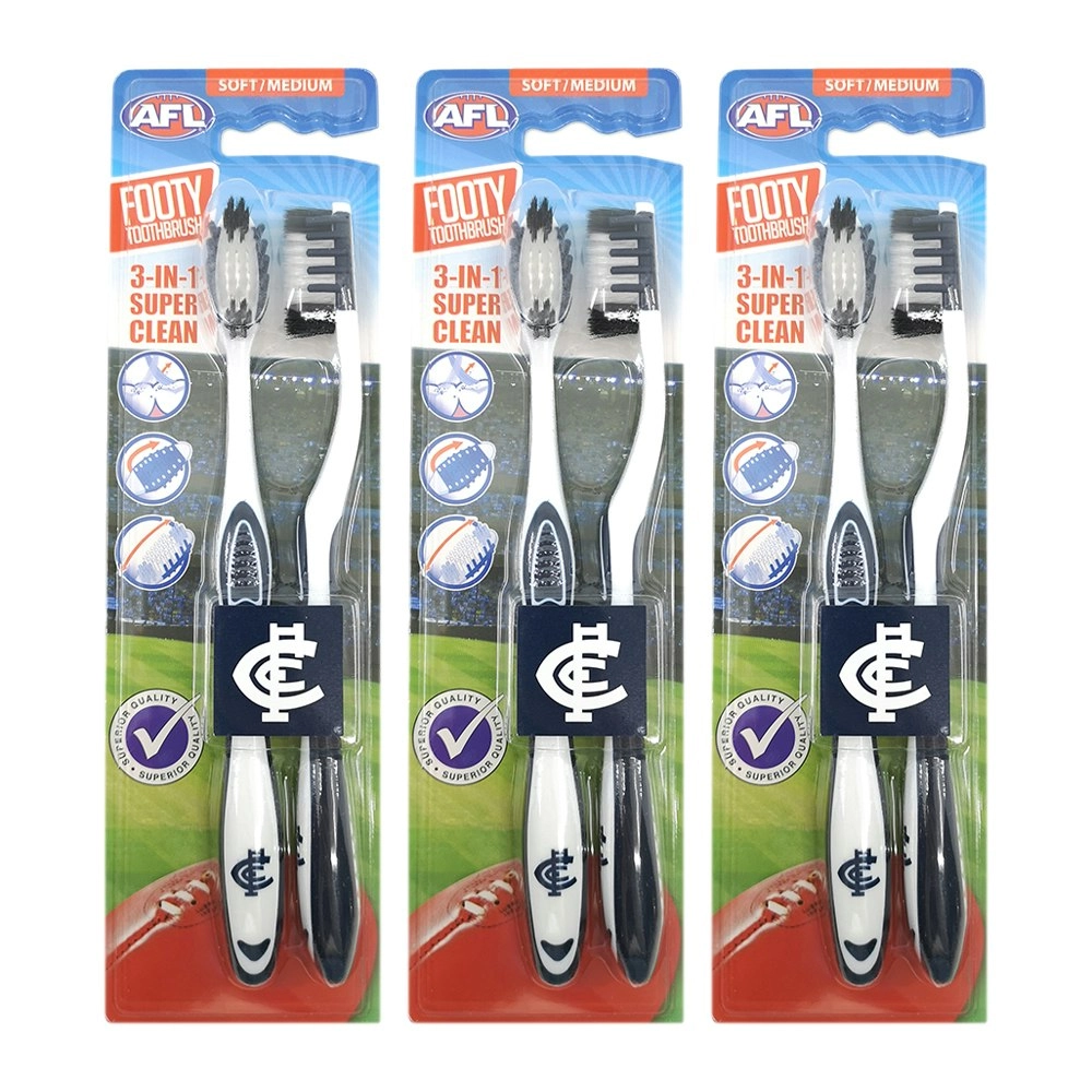 6pc AFL Soft/Medium Toothbrush Oral Care Carlton Blues Kids/Adults 6y+