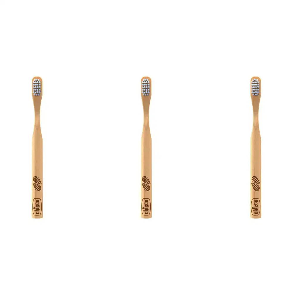 3x Chicco Nursing Bamboo Toothbrush Children Dental Teeth Oral Care Natural 3+