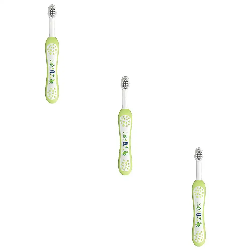 3x Chicco Toothbrush Baby/Toddler Teeth Dental Cleaning Oral Care 6-36m GRN