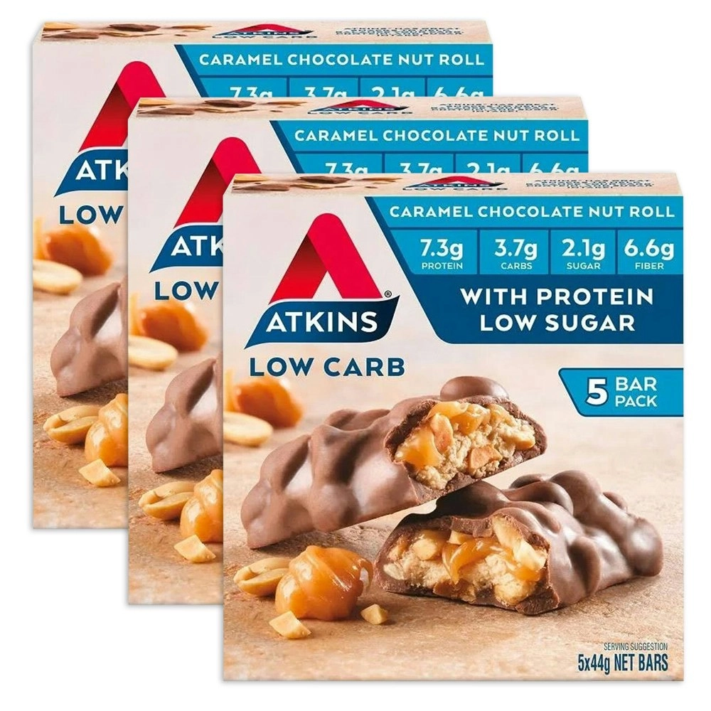 15pc Atkins Advantage Low Sugar/Carb Caramel Chocolate Protein Nut Roll Bars 44g