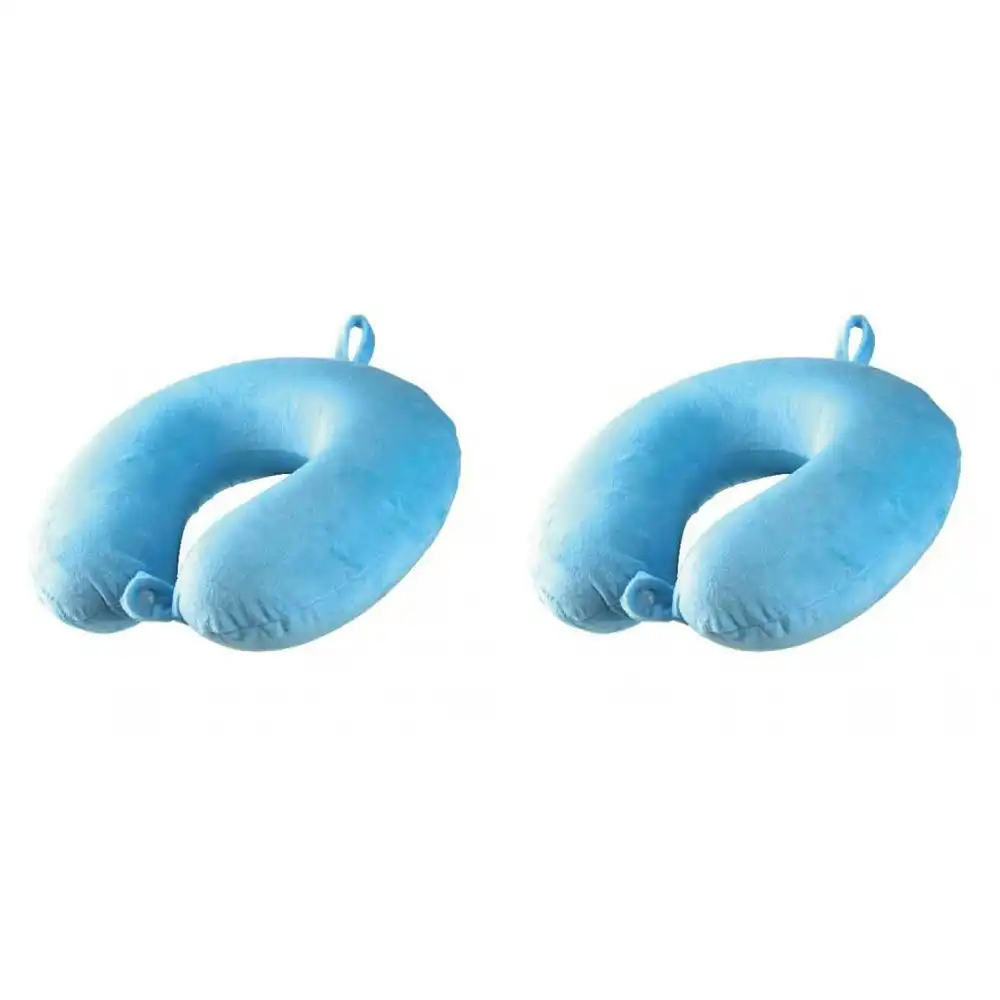 2x Laser Memory Foam Neck Travel Pillow Sleeping Support w/ Washable Cover Blue